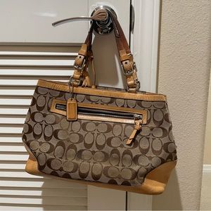 Vintage Coach Purse Handbag 2004 Khaki Signature C Print Canvas w Leather Trim